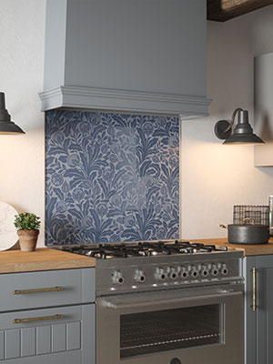Country Living Acanthus Leaf Air Force Blue Self-Adhesive Glass Splashback